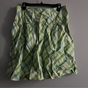 LOFT Spring Plaid 100% Linen Skirt in green and blue Sz 12 petite